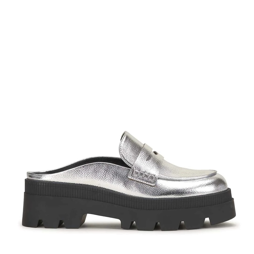 Silver slip on loafer